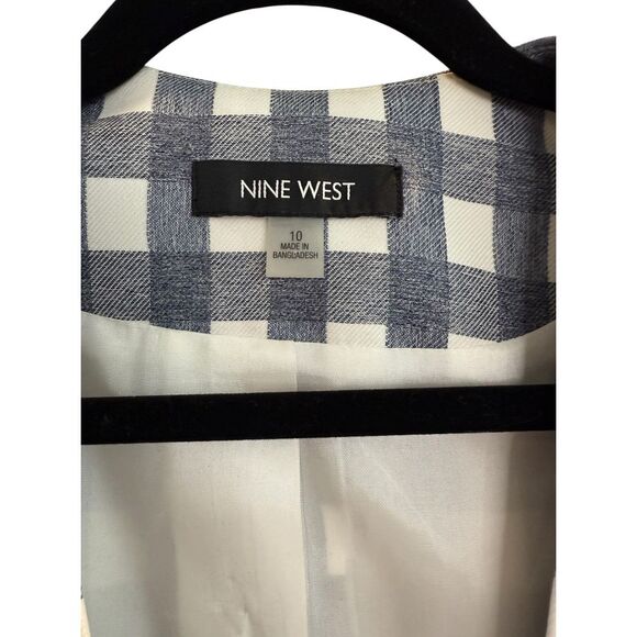 Nine West Gingham Navy White Checkered Blazer‎ Size 10 - Picture 7 of 8